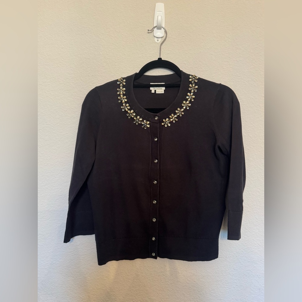 Kate Spade Black Cardigan with Embellished Neckline